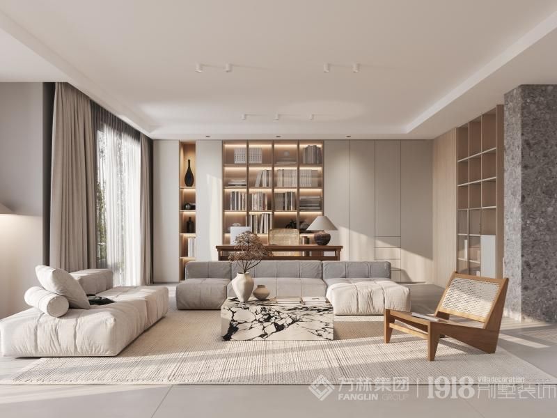 客厅轻柔的浅色作为客厅的背景，营造一个典雅、浪漫的空间氛围