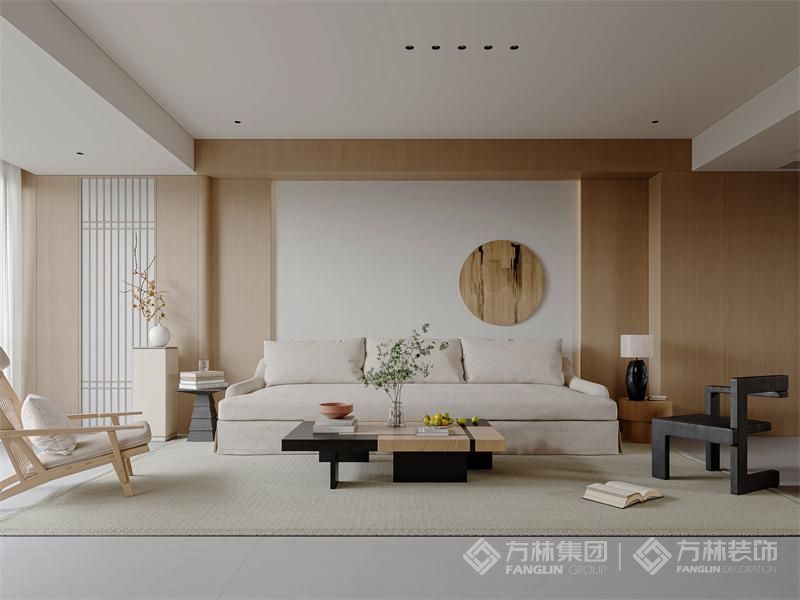 客厅采用柜门式背景墙，隐藏了电视，美观又使用