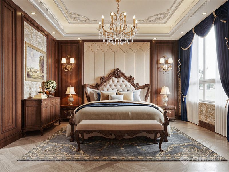 木质格栅穿插创造“构成”的秩序美，循着背屏及床头柜的一体化设计顺势施为，将自由洒脱的追求投射至居住空间内。