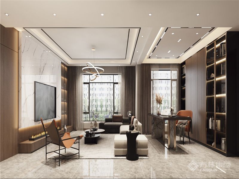 空间开敞，内外通透，在空间平面设计中追求不受传统对称限制。自由开放，力求创造出时代精神，独具心意的装饰，设计简单，脱俗，清新，更接近人们对生活。