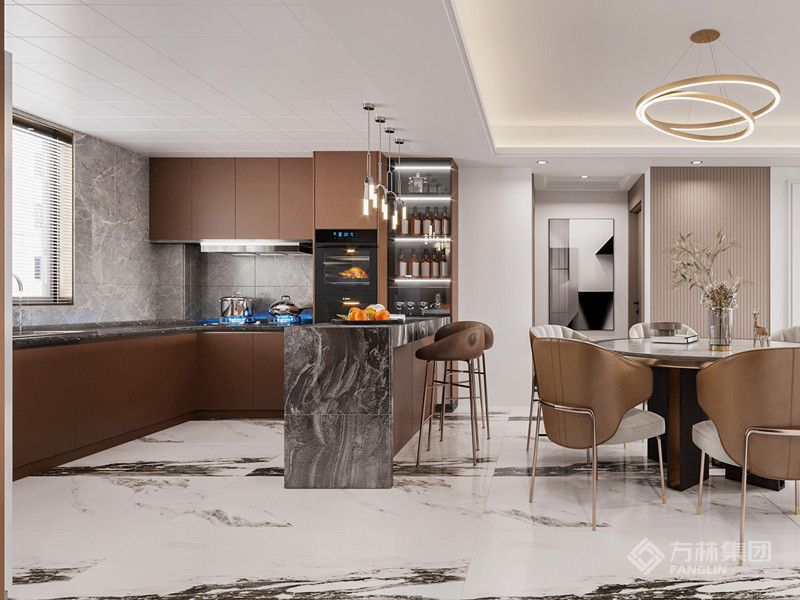 形式简洁现代简约风格厨房主要的特点是形式上的简洁，表现方式为简单直线的设计，横平竖直，没有不必要的装饰线条，用直线强调空间感。直线型设计给人舒适、清爽的感受，使得下班后的主人身心舒畅，减轻疲劳。