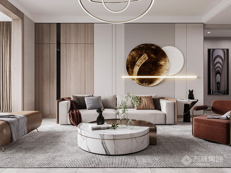 客厅的设计有一种特别的都市感细致而不繁复华丽又不张扬象牙白的沙发摆在中央加上造型独特的铁艺茶几凸显了精致的软装质感柔软而不奢靡。