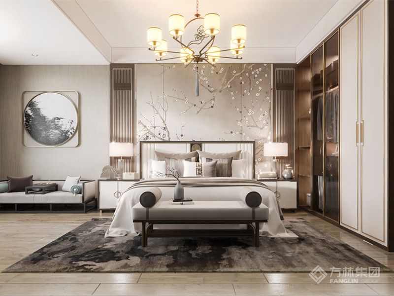 以中式原木色系为主要基调，视觉上颜色高度和谐，悄然流露一份典雅与精致的美感。