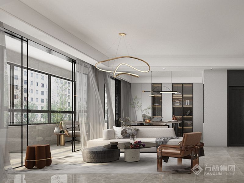 背景墙的岩板结合原木墙板，即呈现出质感而又不失温度。