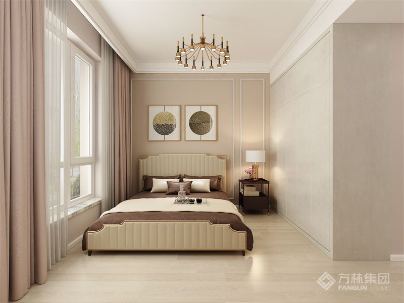 主卧部分，在相较于传统的布局摆放下，多增加了衣柜，为男女主人做了收纳分区。