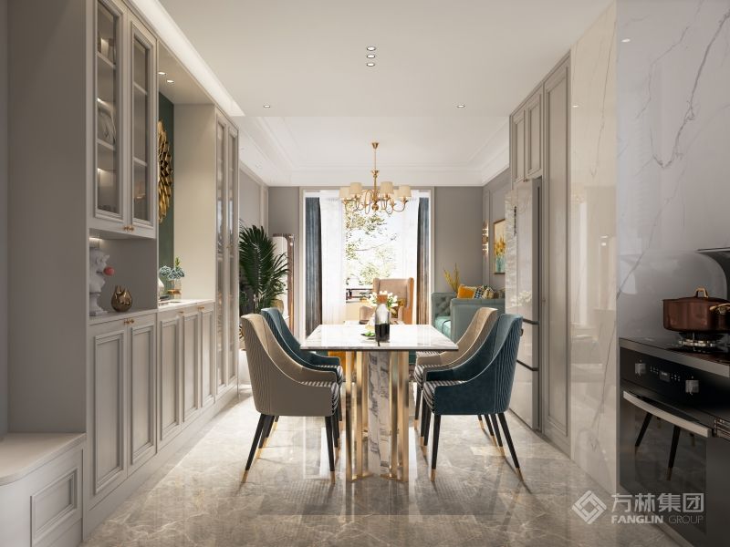 原有餐厅空间较小，厨房空间较暗，在设计中将餐厅与厨房打通做开放式厨房，增加了整体空间的开阔性。