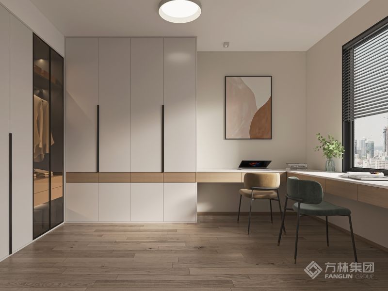 衣帽间的储物以及两人办公，此时感觉自己的房子就像是与世隔绝的小空间，让我们隔离了外面纷繁复杂的干扰，这是多么惬意的一件事啊