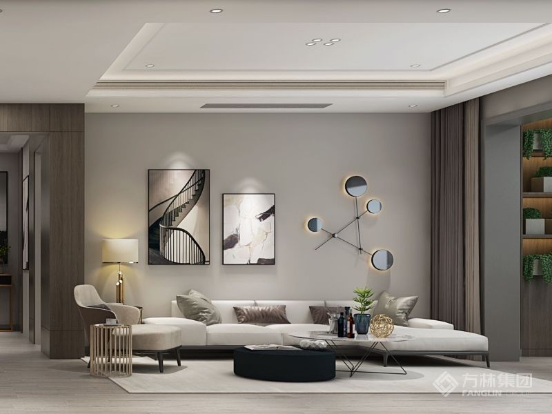 结合居住者实际的功能需求，更注重格局的整体性考虑。将分散的格局重构，减去不必要的空间浪费，让空间的使用上更加的宽敞，把阳台的空间跟客厅合并，用造型弱化客厅与阳台之间的承重柱，消除空间之间的界限，让居住