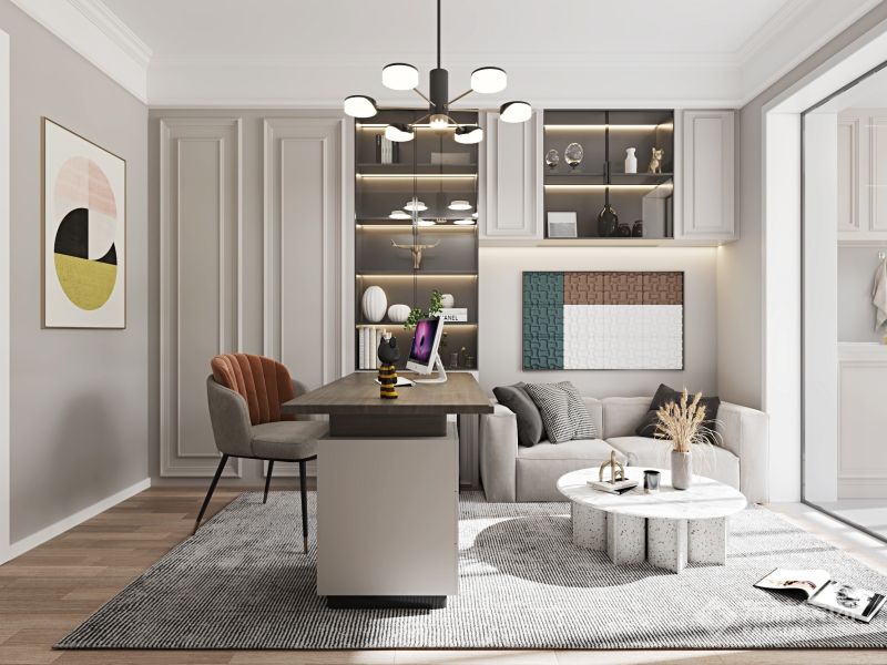 由于书房的特殊功能，他需要一种较为严肃的气氛。但书房同时又是家庭环境的一部分，他要与其他居室融为一体，透露出浓浓的生活气息。