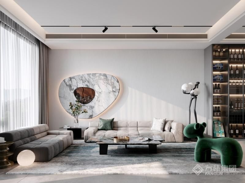 整体客厅的设计语言中隐藏着强调专属感的艺术美学，是岳蒙设计为客户传递的心理暗示。