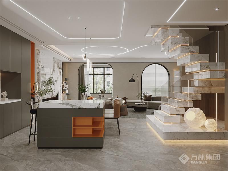 功能齐备的西厨配合餐岛一体，丰富了空间的多样性