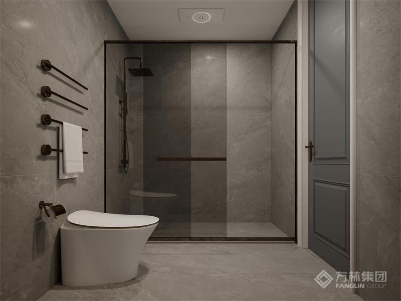 深色卫生间给人一种自然舒适、朴实的视觉效果,既有与贵气，又不失不羁感，又有传统文化的怀旧与艺术性