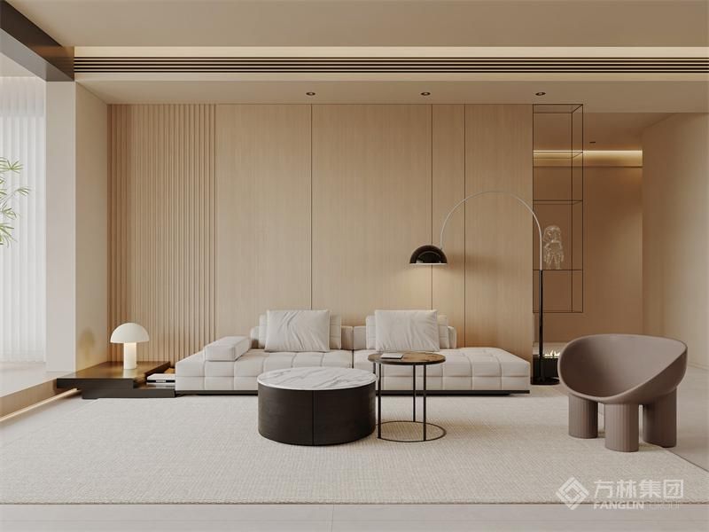 客厅全屋以暖色艺术漆为主，温馨又简约