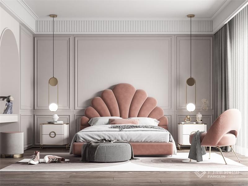 主卧，当不拘一格的造型感遇上纯粹的莫兰迪色系，惊奇的感官因子迅速被激活。温柔与力量、梦幻与个性，不仅有外在宁静温柔的艺术美感，更有内在果断无畏的不羁灵魂。